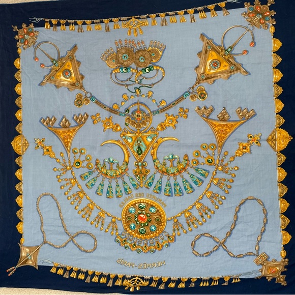 Hermes Blue and Gold Scarf - Picture 2 of 5